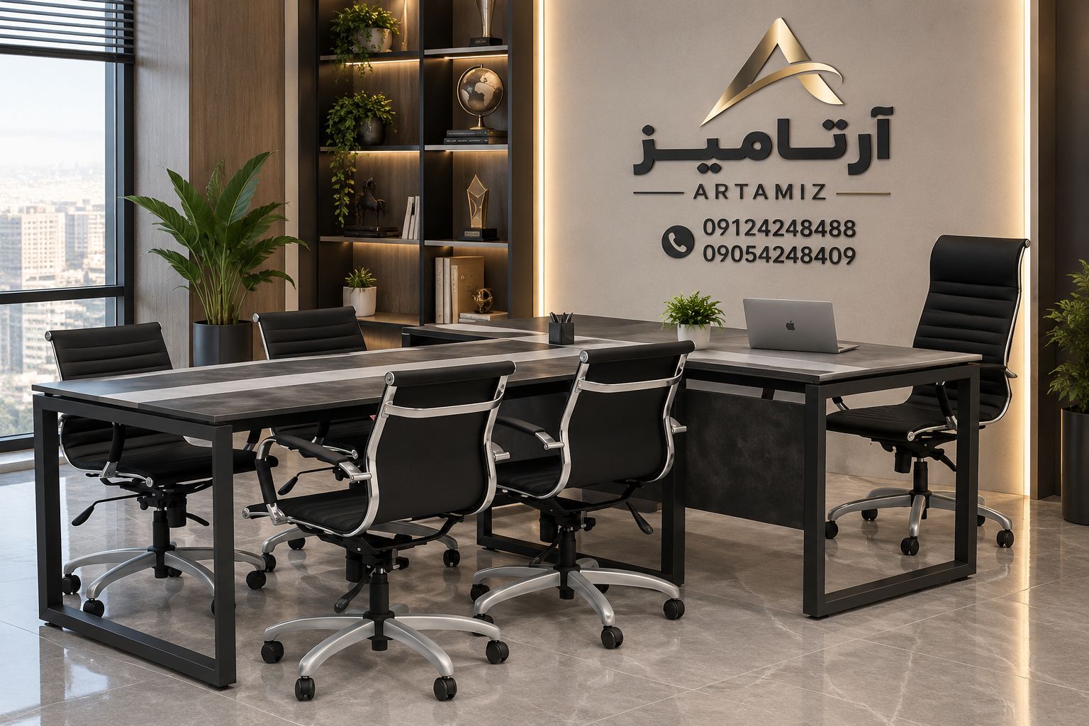 file_00000000817081f585524ae742ffd887 میز مدیریت و کنفرانس فلزی پایه مثلثی - تصویر 1